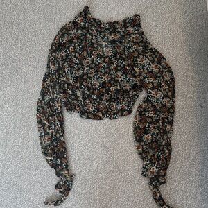 Free People Black Floral Long Sleeve Blouse